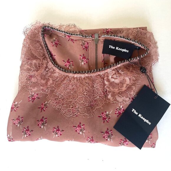 The Kooples Floral Beaded Lace Top Womens Small Pink Bell Sleeve Boho Blouse - Picture 9 of 12